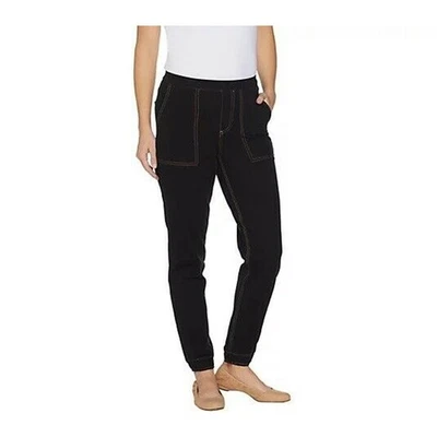 Denim & Co. Womens Denim Joggers XXS Black Comfy Knit Denim Pull On NWOT - Image 1 of 4