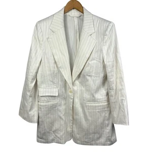 Banana Republic Cream Linen Blend Pin Stripe Blazer Jacket Size 14 One Button - Picture 1 of 16
