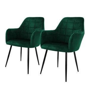 Juego de 2 sillas de comedor verde oscuro con respaldo y reposabrazos tapizados - Imagen 1 de 7