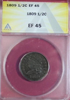 1809 CLASSIC HEAD HALF CENT ANACS XF45 - Image 1 of 4