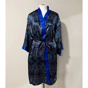 Vintage Victoria's Secret Size Small Gold Label Blue Paisley Print Short Robe - Picture 1 of 8