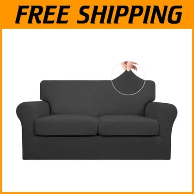 Juego de funda de sofá de 3 piezas - Protector de sofá elástico, gris oscuro Foto 1 de 4