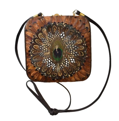 Comeco Crossbody Bag Womens Multicolor Peacock Feather Purse w/ Inner Pocket - Image 1 of 4