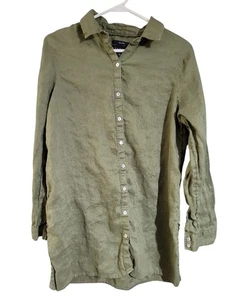 Tahari Top Women’s Size Medium Green 100% Linen Long Sleeve Button Up Shirt - Picture 1 of 6