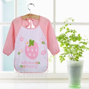 Pink Straw Berry Baby Toddler Coverall Art Apron Waterproof Long Sleeves Bibs - Bild 1 von 6
