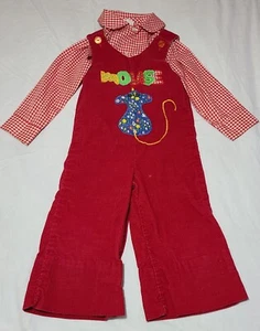 Vintage The Pond Kleinkind rot Cord Maus Applikation Overall/Gingham Shirt Gr. 4T - Bild 1 von 9