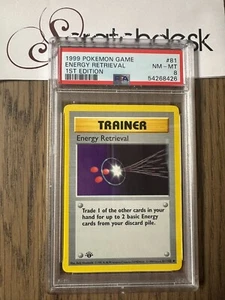 PSA 8 - Pokemon ENERGY RETRIEVAL - 1st First EDITION Shadowless Base Set 81/102 - Picture 1 of 2