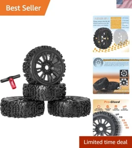 1/8 Off-Road RC Buggy Tires & Wheels - 4PCS Set with Foam Inserts & Black Finish - Picture 1 of 10