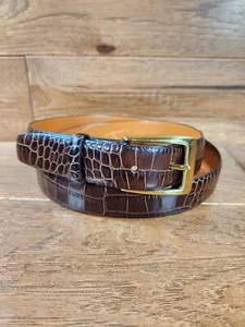 Trafalga LAWRENCE Brown Alligator Pint Calf Skin Belt Brass Buckle Size 38 - Picture 1 of 12