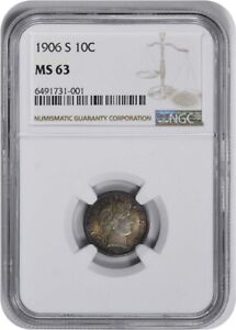 1906-S Barber Silver Dime MS63 NGC
