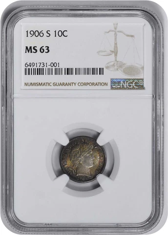 1906-S Barber Silver Dime MS63 NGC Cover
