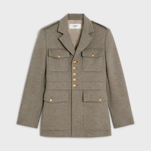 Giacca Sahariana Celine Beige Grigia Diagonale Cashmere F 36 US 4$4.650