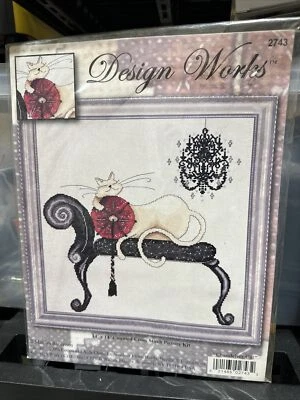 Design Works #2743 Counted Cross Stitch Picture Kit "Chandelier Cat" on Lounge - Image 1 of 2
