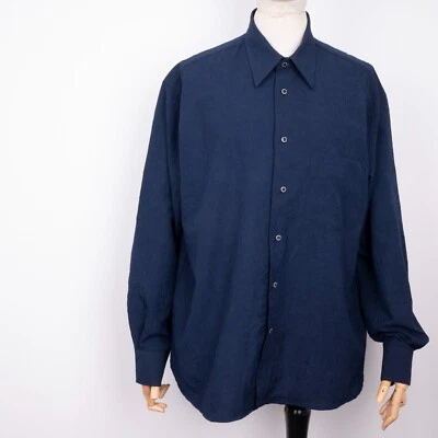 Рубашка с воротником на пуговицах VERSACE Classics мужская синяя смятая вискозная ткань размер XL - Изображение 1 из 4