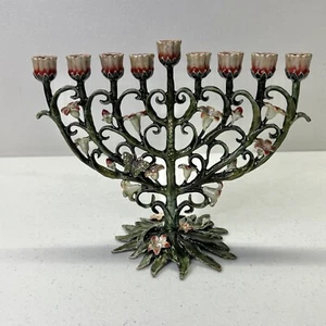 New Austrian Crystal ENAMELED Jeweled Hanukkah Menorah By Two’s Company - Pink - Picture 1 of 10