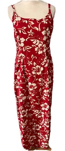 VTG Hilo Hattie Hawaii Long Sleeveless Dress Red White Floral 30” Waist 36” Hips - Picture 1 of 12