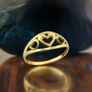 Elegant Gold Openwork Triple Heart Ring for Women - 10k / 14k - Picture 1 of 10