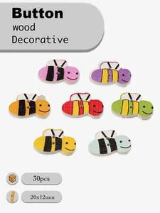 30pcs Cartoon bee Wooden Buttons for scrapbook sewing handmade crafts 20x12mm - Picture 1 of 3