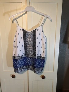 VERO MODA Ladies Ivory Blue Tile Print Strappy Lupita Singlet Cami Top Size S - Picture 1 of 10