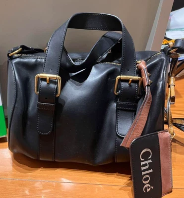 Chloé Sam Mini Boston Bag Black Leather 2WAY Shoulder Handbag W/Pouch USED cute - Image 1 of 4