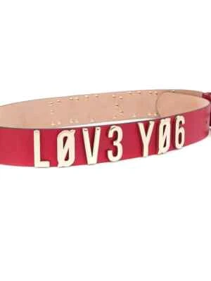 NUEVO CON ETIQUETAS Cinturón Rojo Valentino ENCRIPTADO LOVE NOTE Letra Dorada Cuero Granate M/S $470 Foto 1 de 4