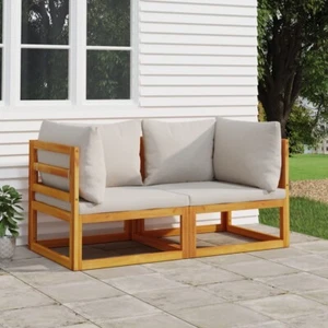 Sectional Corner Sofas 2 pcs with Light Grey Cushions Solid Wood Acacia - Picture 1 of 9