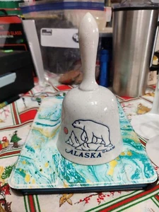 Vintage Alaskan souvenir A.C.E. 83 Porcelain Bell Alaska Polar Bear Grey/Blue - Picture 1 of 6