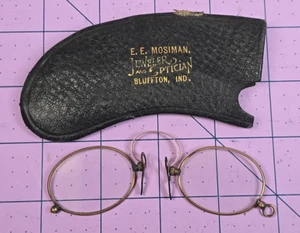 Antike ovale Pince-nez Brille E. Mosiman Juwelier N Optiker Bluffton Indiana - Bild 1 von 7