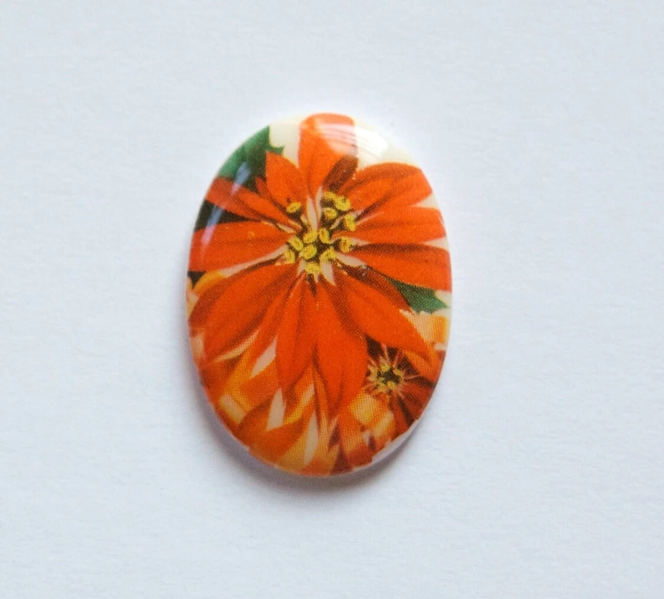 Cabujón de vidrio flor roja vintage Alemania 25x18mm cabina257 Foto 1 de 1