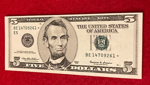 1999 FIVE DOLLAR STAR NOTE UNCIRCULATED - Picture 1 of 2