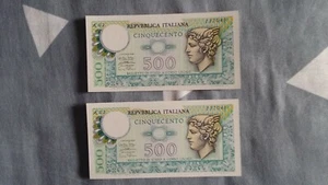 2 aufeinanderfolgende Banknoten 500 LIRE QUECKSILBER - Serie SELTEN - A02 - FDS -  - Bild 1 von 2