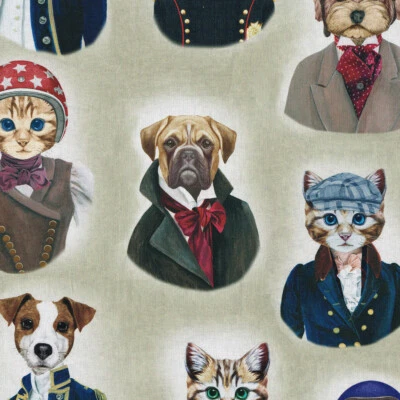 Textiles français ANIMAL PORTRAITS Digital Print Fabric 100% Cotton (Beige)