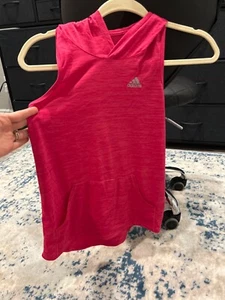 Adidas pink girl hooded tank top Long Sz L - Picture 1 of 6