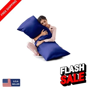 20x54” Navy Blue Satin Pillowcase - Smooth, Breathable & Machine Washable - Picture 1 of 10