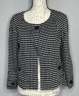 Ann Taylor LOFT Black White Check Print Cropped Swing Jacket Women's Sz SP - Image 1 of 4