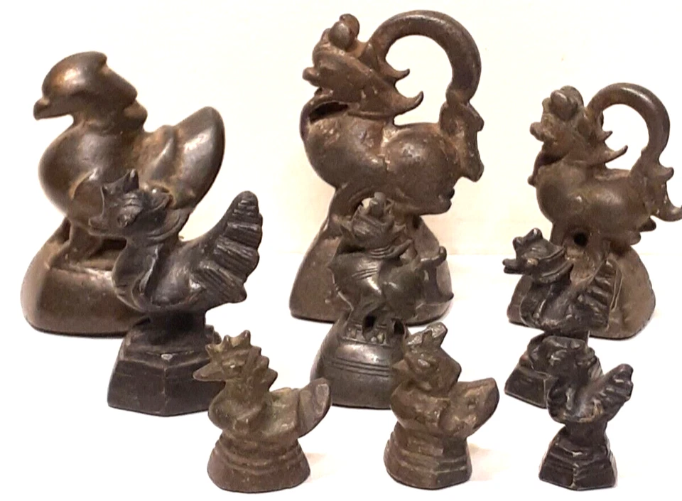 9 Relatively Rare Antique  19th century Burmese Opium Weights, - Image 1 of 4