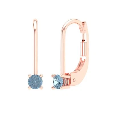 0.2 ct Round Cut Drop Dangle Everyday Earrings Solid Rose Gold Lever Back - Image 1 of 4