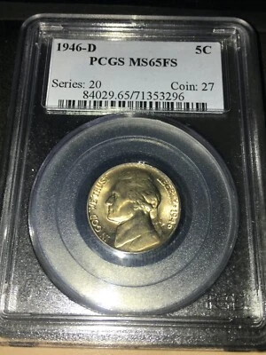 1946  D  USA, ¢5 Jefferson Nickel; PCGS Graded MS-65 FS,  #296 - Image 1 of 4