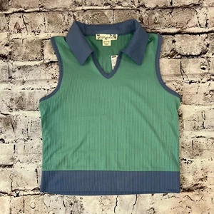 KnitWorks Girls Seafoam Green Sleeveless Collared Y2K Cropped Top Blouse S (7-8) - Picture 1 of 7