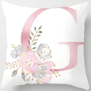 Pink Throw Pillow Covers Cute Alphabet Decorative Cushion Covers Square Letter T - Picture 1 of 8
