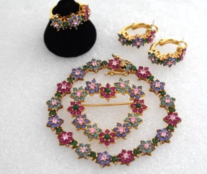 Joan Rivers Bracelet Ring (SZ: 5) Brooch Earrings Set Crystal Flowers Heart Pin - Picture 1 of 9