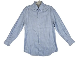 Brunello Cucinelli Basic Fit Shirt Size M White Blue Plaid Long Sleeves Altered - Bild 1 von 8