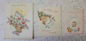 Vintage 3 Congratulations Baby Cards Birth Announcement Floral 1947 - Picture 1 of 3