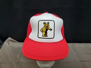 NEW Vintage Bear Manufacturing "Happy Bear" Red, Wht Snapback Truckers Mesh Hat - Picture 1 of 9