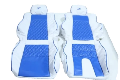 Fundas de asiento deportivas para Nissan 350Z en puntada de diamante blanco y azul 2003-2008 Foto 1 de 2