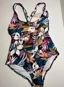 Kona Sol Women's Floral Medium Coverage 1-Piece Bikini, Size L, 12-14 - Picture 1 of 5
