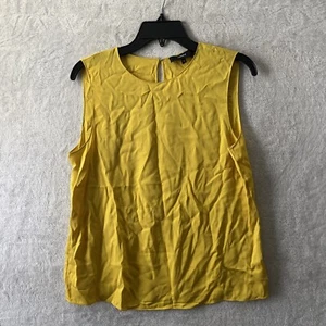Theory Womans Blouse Top Yellow Medium Solid Silk Blend Sleeveless Round Neck - Picture 1 of 8