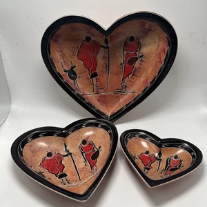 3er Set handgeschnitzte Bernstein Liebe herzförmige Specksteinschalen Made in Kenya - Bild 1 von 14