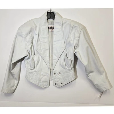 Chia Vintage 80s 90s Women's White Leather Yoked Waist Coat Jacket sz S - Image 1 of 2