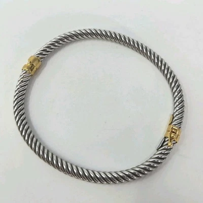 Rare MILOR Italy 18k Yellow Gold And Stainless Steel Cable Hinged Bracelet 7.25" - Image 1 of 4